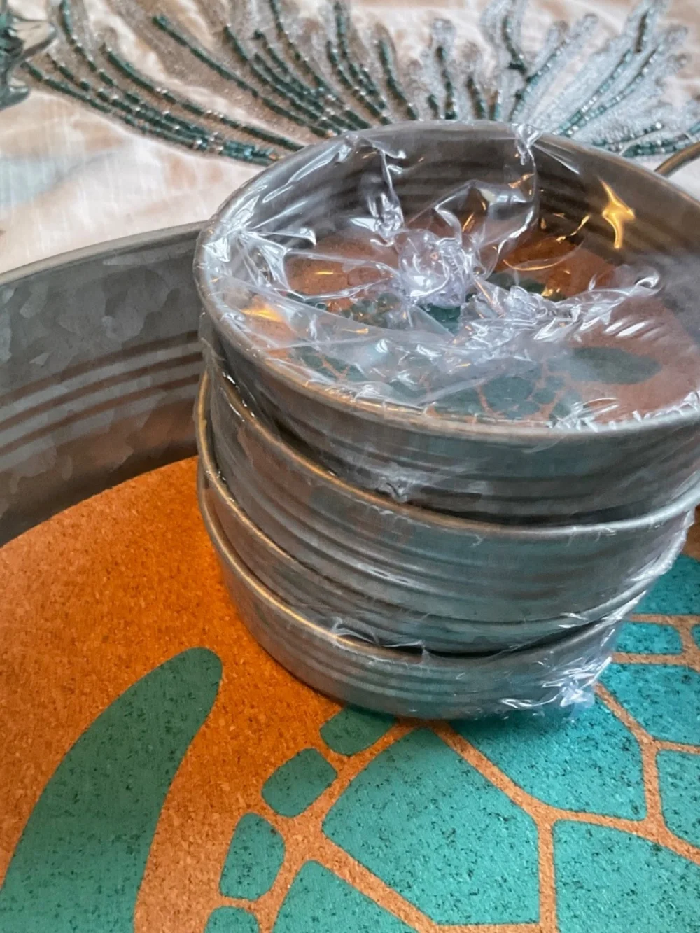 Coastal Tin Serving Tray with 4 Matching Coasters all with Turtle Decor